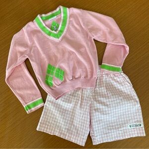 The Littlest Golfer Girl Small Matching Argyle Preppy Gingham Pink Outfit